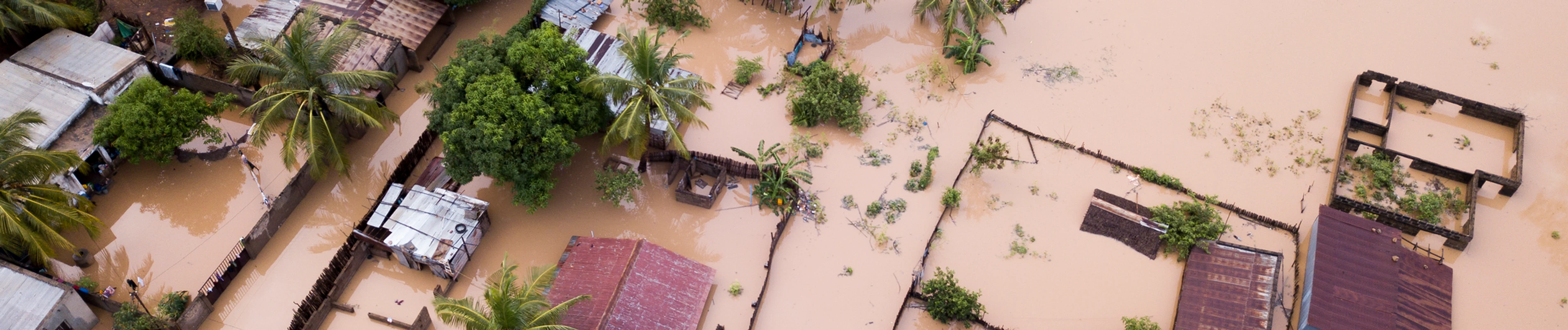 Aerial view of a flooded community